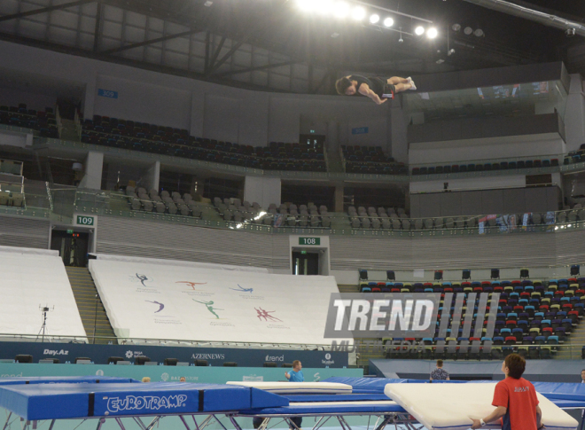 Bakıda batut gimnastikası üzrə Dünya Kubokunda iştirak edəcək idmançıların podium məşqləri. Azərbaycan, 4 mart, 2016